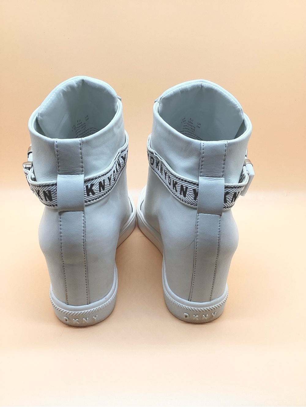 DKNY White Wedge Sneakers with Branded Strap Excellent Condition! Size 7.5 - Picture 6 of 10